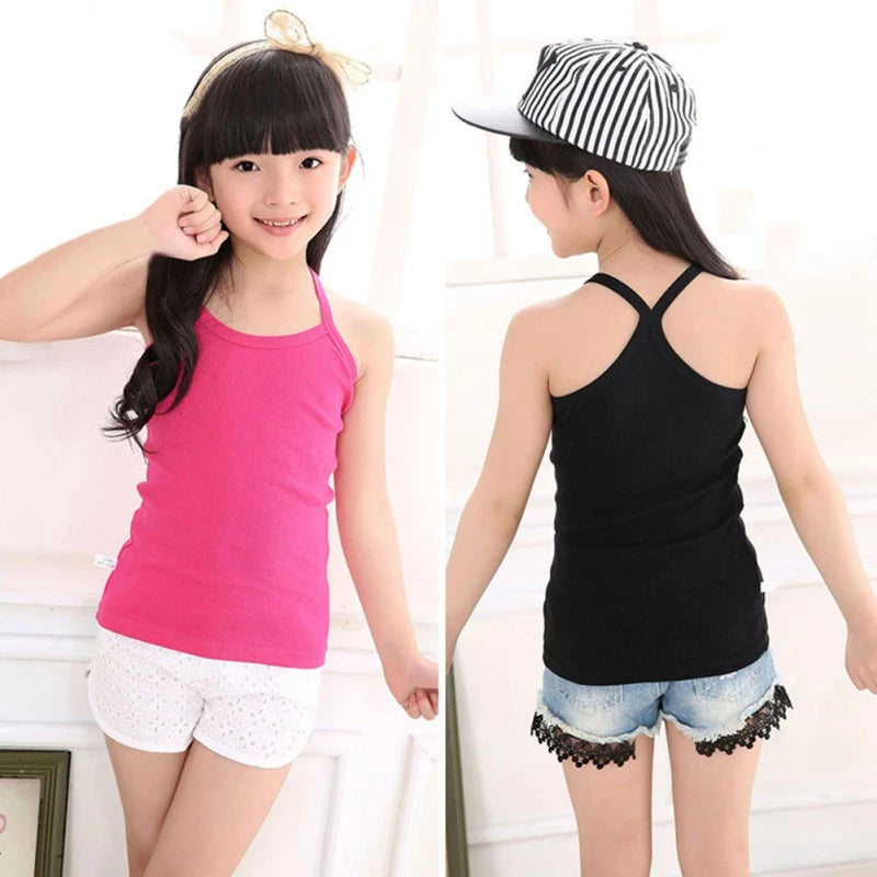 Summer Cotton Girls Vest Solid Color Kids Tanks