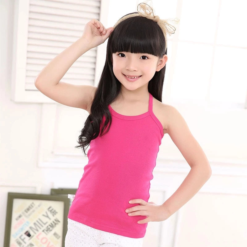 Summer Cotton Girls Vest Solid Color Kids Tanks