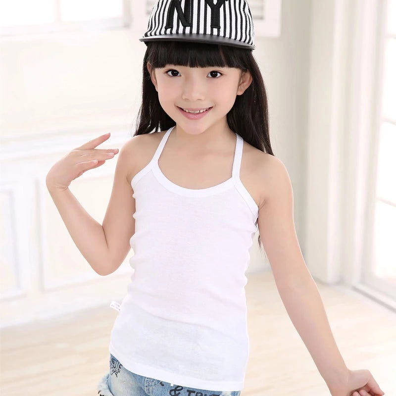 Summer Cotton Girls Vest Solid Color Kids Tanks
