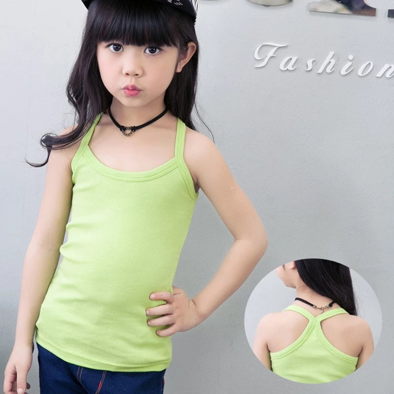 Summer Cotton Girls Vest Solid Color Kids Tanks