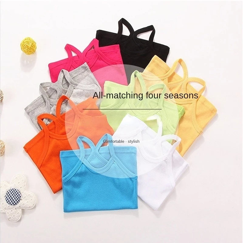 Summer Cotton Girls Vest Solid Color Kids Tanks
